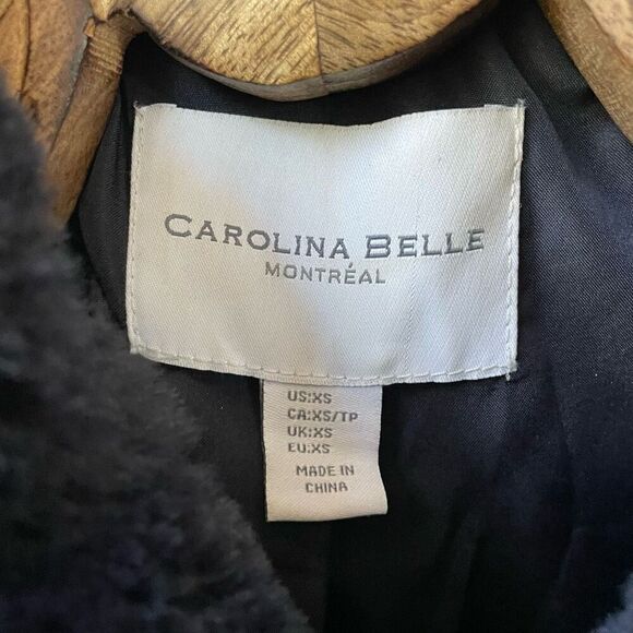 Carolina Belle Dark Blue Faux Fur Plush Hooded Coat XS - Picture 7 of 8